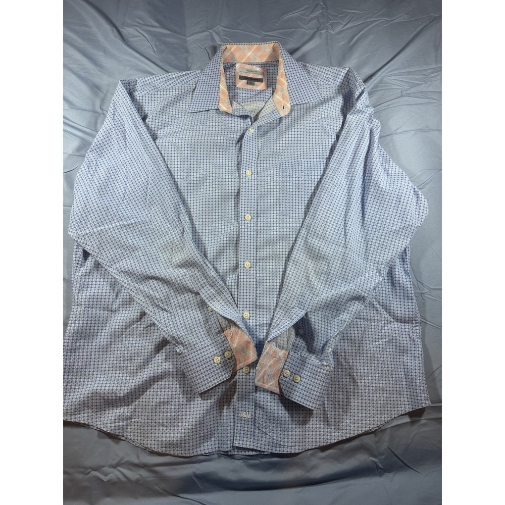 Johnston & Murphy Men's Blue Long Sleeve Button Up Shirt Tailored Fit Size XL